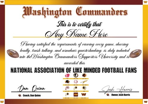 Washington Commanders Fan Certificate - Picture 2 of 2