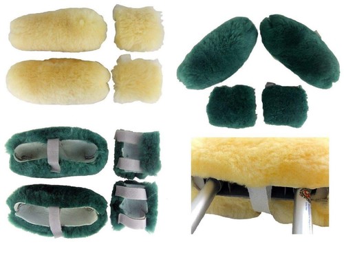 Genuine Medical Sheepskin Crutch Covers Underarm & Hand Grip Pad 4pc Wool Set - Picture 3 of 6