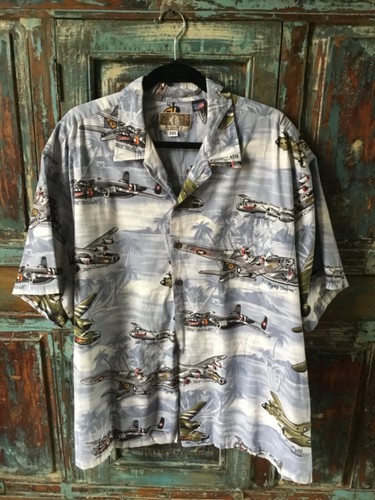 Vintage Kalaheo Hawaii Herren 2X Hawaii WWII Flugzeuge Bomber Flugzeug Hemd