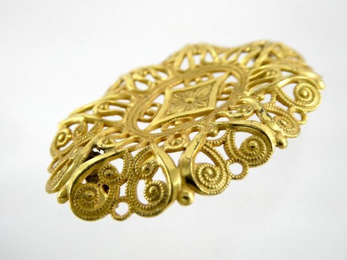 Vintage Miriam Haskell Filigree Goldtone Metal Oval Shape Pin Brooch 5.3g - Picture 3 of 11