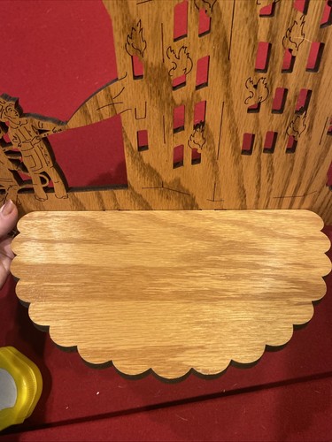 Wood Carved Firefighter / Fireman Theme Carved Wood Vtg Wall Shelf - Picture 6 of 13