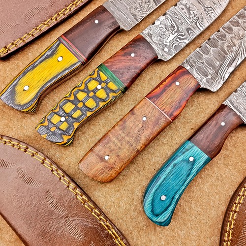 4 Pcs Damascus Blade Skinner Knives Set | 8" | Hard Wood, Leather Sheath IT-1439 - Picture 6 of 8