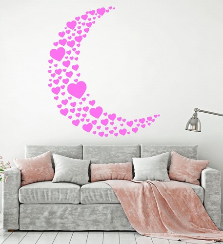  Vinyl Wall Decal Moon Heart Love Romance Girl Room Decor Stickers (1318ig) - Picture 1 of 3