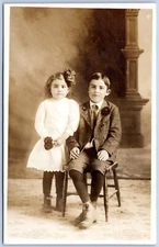 Postcard RPPC Young Girl Boy Siblings Earle & Graycie Brown 1911 R40