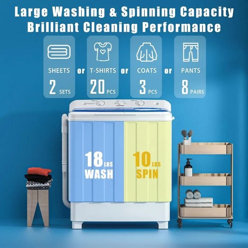 Portable Washing Machine, 28lbs Twin Tub Washer Mini Compact Laundry Machine New - Picture 3 of 7