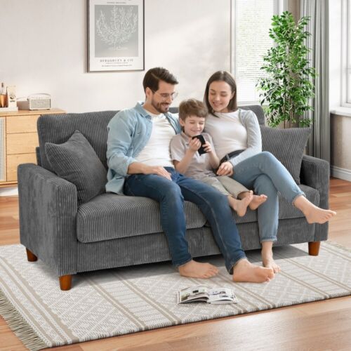 Corduroy Apartmentsofa 2/3-Sitzer-Sofa Moderne Couch für Wohnzimmer mit 2 Kissen - Bild 22 von 73