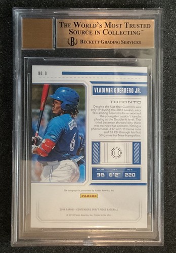 Contenders Draft Prospect DT 2018 autos/99 Vladimir Guerrero Jr. BGS GEM MT 9,5 - Imagen 3 de 8