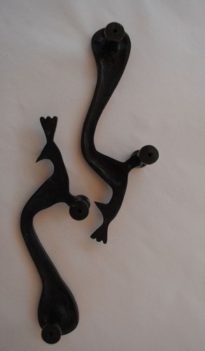 Vintage Handcrafted Peacock Enamel Bronze Door Handles Pulls Set of 2 - Picture 2 of 10