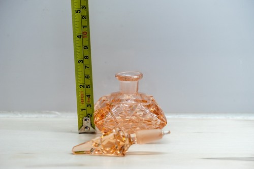 Antique Art Deco Czech Pink Crystal Perfume Bottle 4 1/8" Tall - Picture 12 of 14