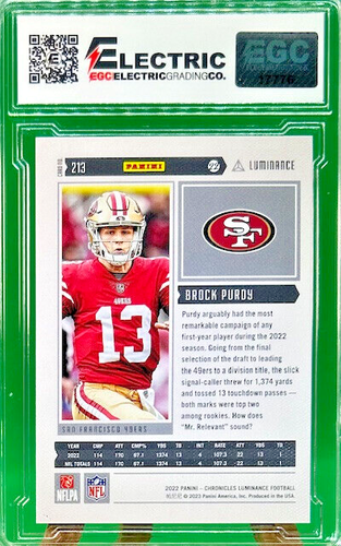 2022 Panini Chronicles Brock Purdy Mint 9.5 Luminance Rookie RC #213 49ers A13 - Picture 2 of 3