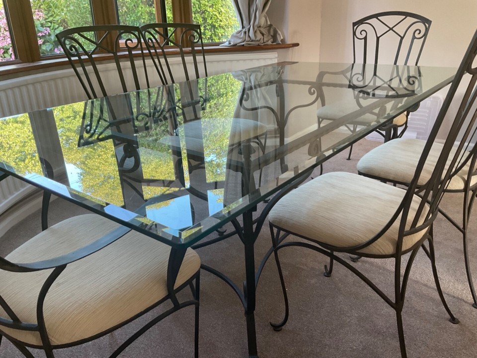 glass dining table and 6 chairs used eBay