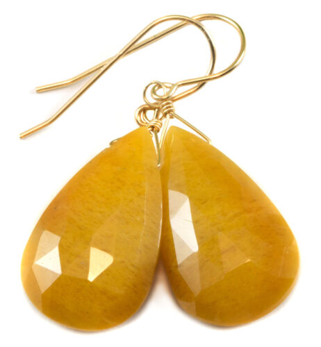 Yellow Aventurine Earrings X Large Faceted Drops 14k Solid Gold Sterling Silver - Picture 1 of 3