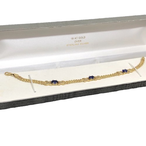 Tennis Bracelet Genuine Sapphire 7" 18K Gold Plated Sterling NEW IN BOX NIB SALE - Picture 1 of 20