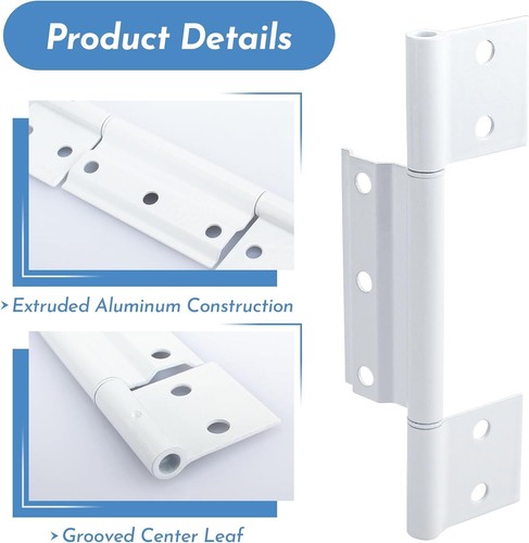 3Pack Screen Door Hinges, White Aluminum 1/8 in. Grooved Center Screen/Storm... - Picture 3 of 7