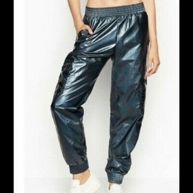 Victoria’s Secret Victoria Sport Shiny Cargo Jogger Pants Metallic Blue Sz L $64