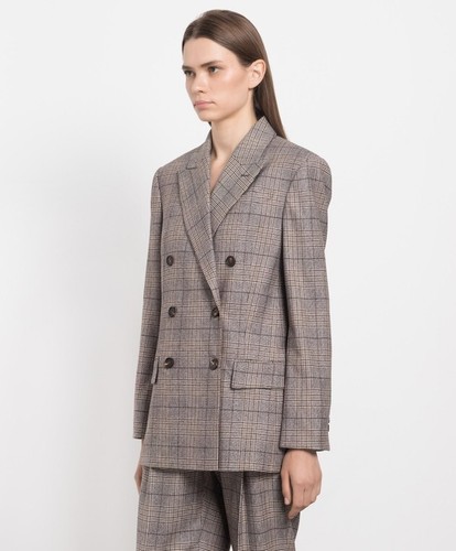Zara Blazer Jacket Womens Medium Brown Plaid Double Breasted Academia Medium