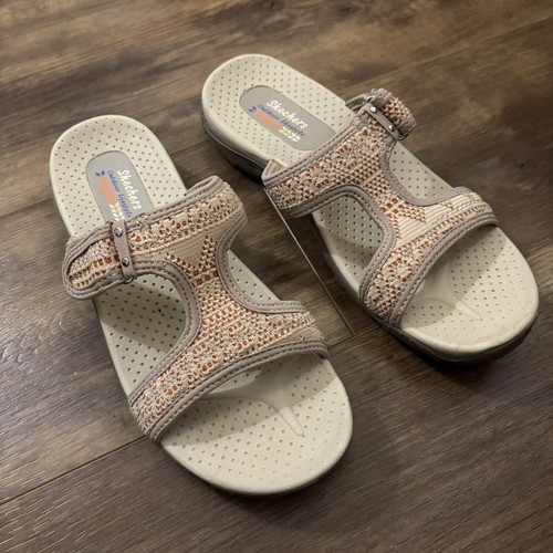 SKECHERS Reggae Desert Escape Slide Slip On Sandals Women’s Size 8 Orange Tan