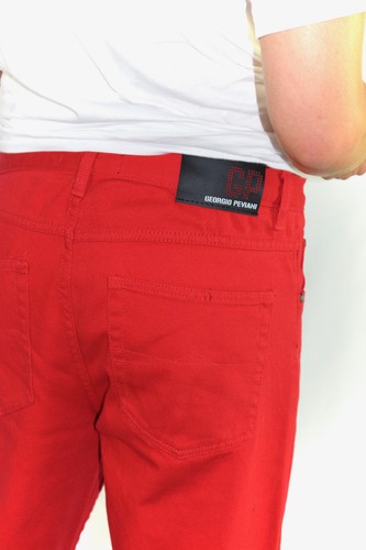 Mens RED Colour Branded Georgio Peviani G Denim True Star Comfort Fit Jeans - Picture 5 of 6