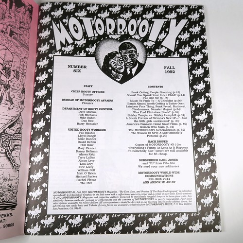 Motorbooty Magazine #6 1992 Mark Dancey Vintage 90s Mature Art Music Fanzine - Picture 3 of 4