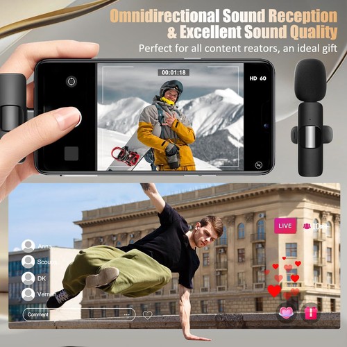2 Pack Wireless Lavalier Microphone for iPhone USB C PC Vlog Podcast - Picture 3 of 7