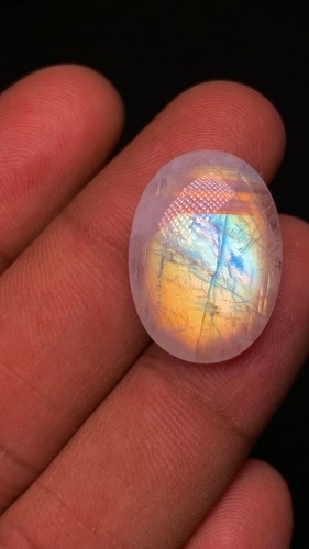 AAAA Quality Natural Rainbow Moonstone multi Fire Oval Shape Cabochon 16x22 MM - Picture 12 of 20