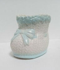 VTG Napcoware Ceramic Baby Bootie Planter C-6906 White Blue MCM Nursery Decor
