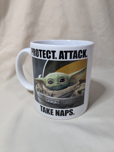 DISNEY STAR WARS Coffee Mug 20 oz Baby Yoda The Child "Protect Attack Take Naps" - Picture 4 of 9