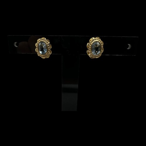 ORECCHINI VINTAGE ORO 9 ct pietra blu / topazio borchia posteriore - Foto 7 di 7