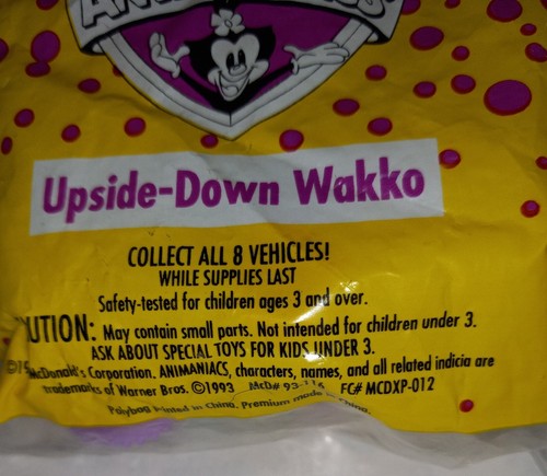 1993 McDonald's KIDS HAPPY MEAL TOY-ANIMANIACS-UPSIDE-DOWN WAKKO! - Picture 4 of 8
