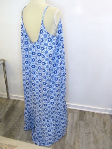 Womens Size XXL Linen Blend Maxi Dress LOFT Blue Print Flounce Vacation Boho 2XL - Picture 9 of 16