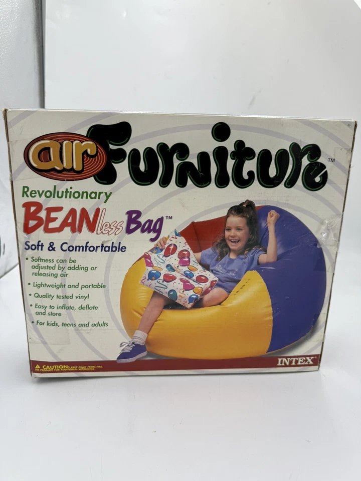 Silla inflable bolsa sin frijoles Intex Air Furniture vintage 1999 azul rojo amarillo Foto 3 de 4