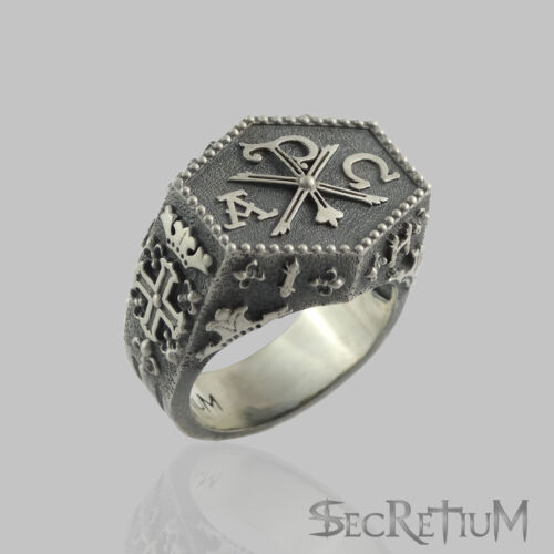 Ritter Templerkreuz Chi Rho Sterlingsilber 925 Herrenring Alpha Omega - Bild 4 von 12
