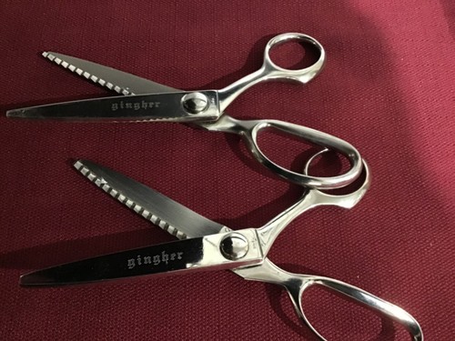 4 Vintage Pinking Shears 2 Gingher Brazil 1 Wiss CB7LH 1 Wiss CC7 - Picture 5 of 5