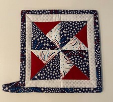 Handcrafted Patriotic Quilted Potholder, 8" x 8"