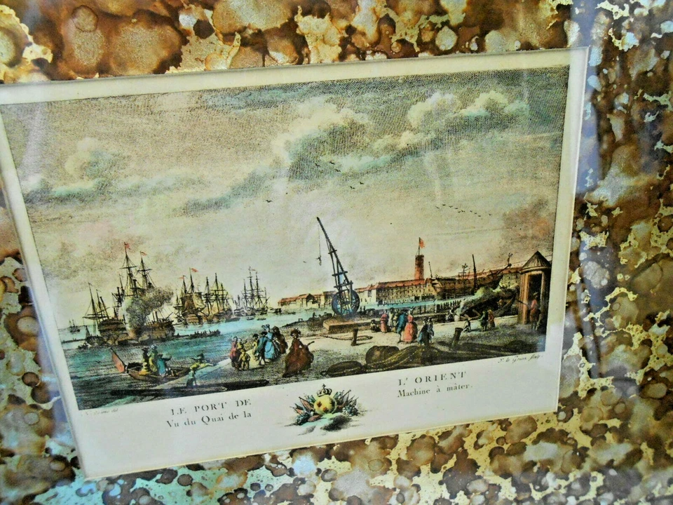 Réduit Ports Le Gouaz Grabado Enmarcado Muelle L'Orient 1776 Nicolas Ozanne Foto 4 de 4