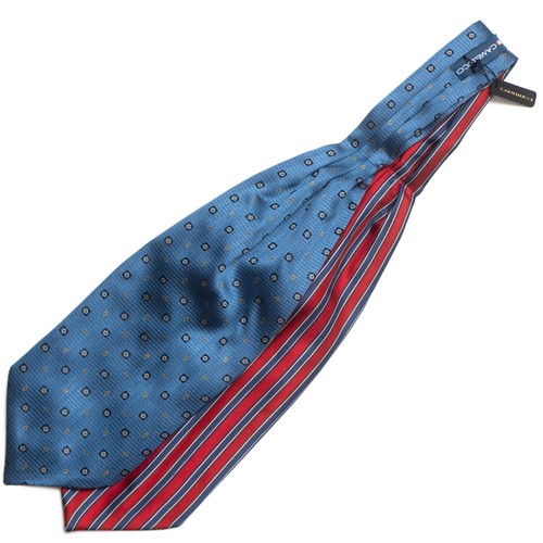 Men's Cravat Ascot Tie Gift Box Striped 100%Silk Blue Red A219 - Picture 4 of 14