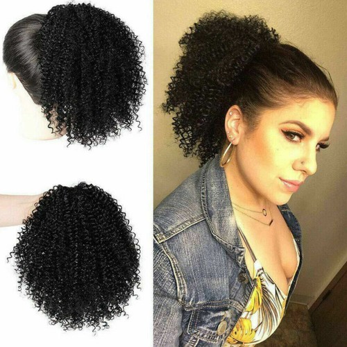 Afro Hair Kinky Curly Ponytail Drawstring Clip In Hair Extensions Short Dress - Picture 2 of 12