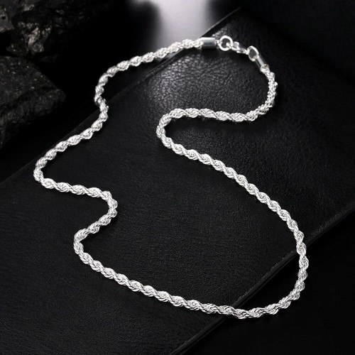 4mm Diamond Cut Solid 925 Sterling Silver Italian Rope Chain Men's Necklace - Picture 5 of 9