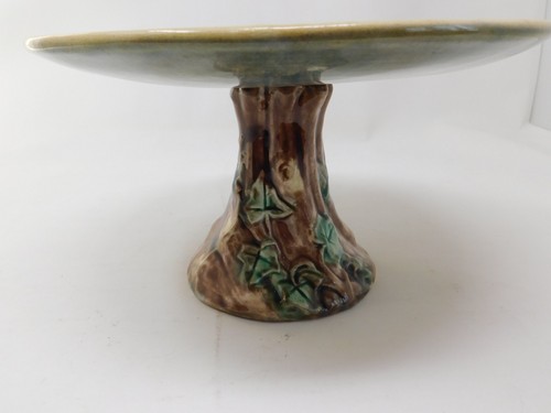 Compota pedestal de hoja de arce mayólica etrusca Griffen Smith & Hill años 1880 - Imagen 6 de 14