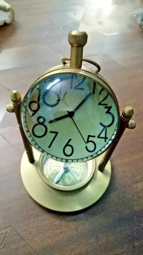 Antiguo reloj de escritorio/mesa de latón/reloj con base brújula náutico victoriano Londres - Imagen 4 de 5