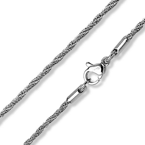 Collares unisex de cadena redonda retorcida de acero inoxidable de 17-21 pulgadas de largo con corte de diapositivas - Imagen 3 de 8