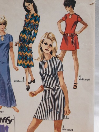 VTG 1970 Simplicity Jiffy Pattern 8722 Groovy Keyhole Neck Dress 3 Lengths Sz 12 - Picture 3 of 8