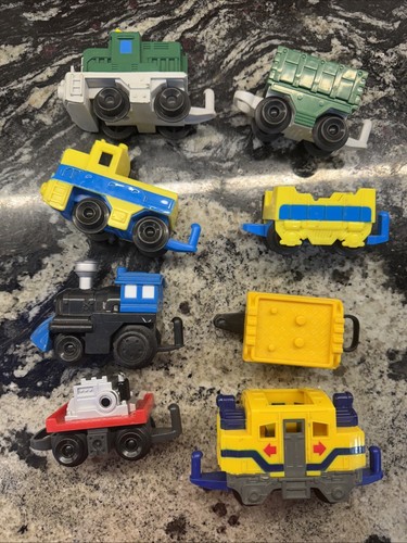 Lot Of 8 Fisher Price GeoTrax Push Engines Trains Train Cars H