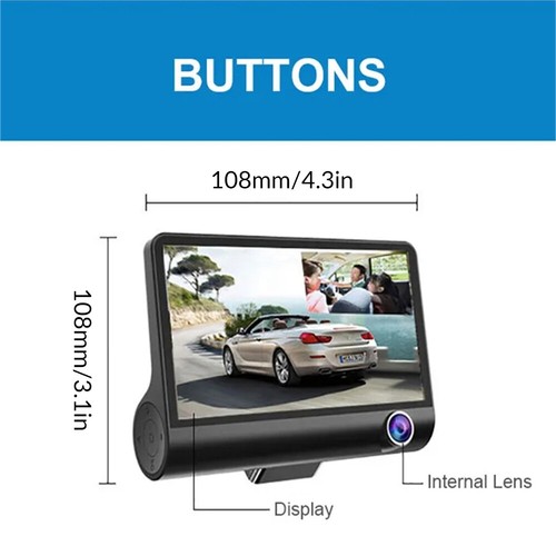 3 lenses Camara De Seguridad Dash Cam Para Auto Carro Delantero/Trasero/Interior - Picture 17 of 36