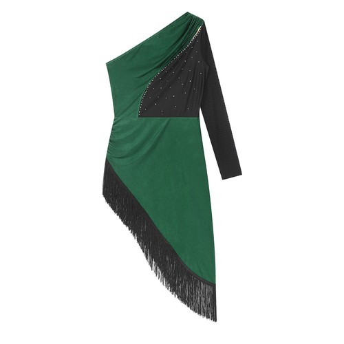 Women Lyrical Modern Dance Dress Asymmetrical Hem Tango Latin Leotard Dress - Bild 12 von 47