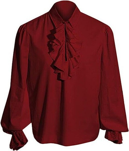 Mens Gothic Long Puff Sleeves Blouse Victorian Medieval Ruffle Collar Shirt Tops - Imagen 16 de 29