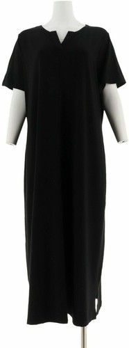 Denim & Co Essentials Split V-Neck Knit Maxi Dress-Black-Petite Small-A304432-PO - Bild 1 von 2