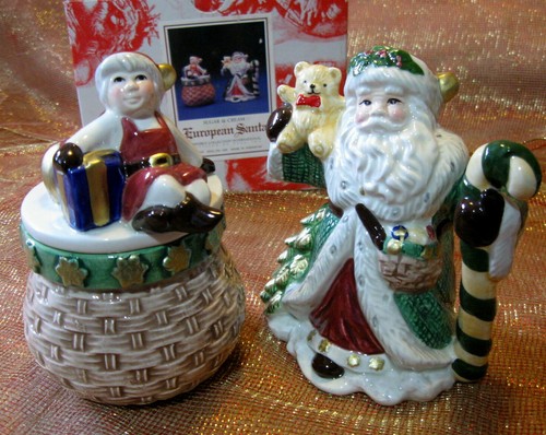EUROPEAN SANTA SUGAR CREAMER Fitz & Floyd Omnibus Nostalgic Christmas 1994 NOS