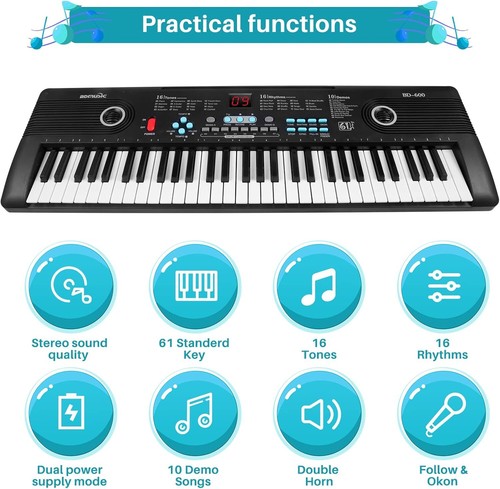61 Key Electric Digital Piano Kids Beginner Player +Mic Portable Music Keyboard - Picture 2 of 18
