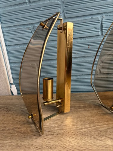 Vintage Pair Sconce Space Age Lamp Design Mid Century Wall Light Opaline Glass - Picture 9 of 16